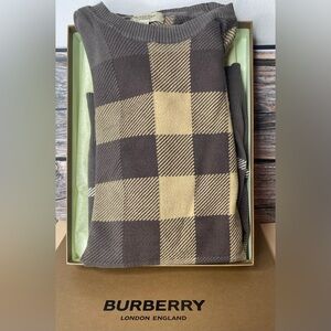 Burberry Checkered Knit Sweater in Brown and Tan